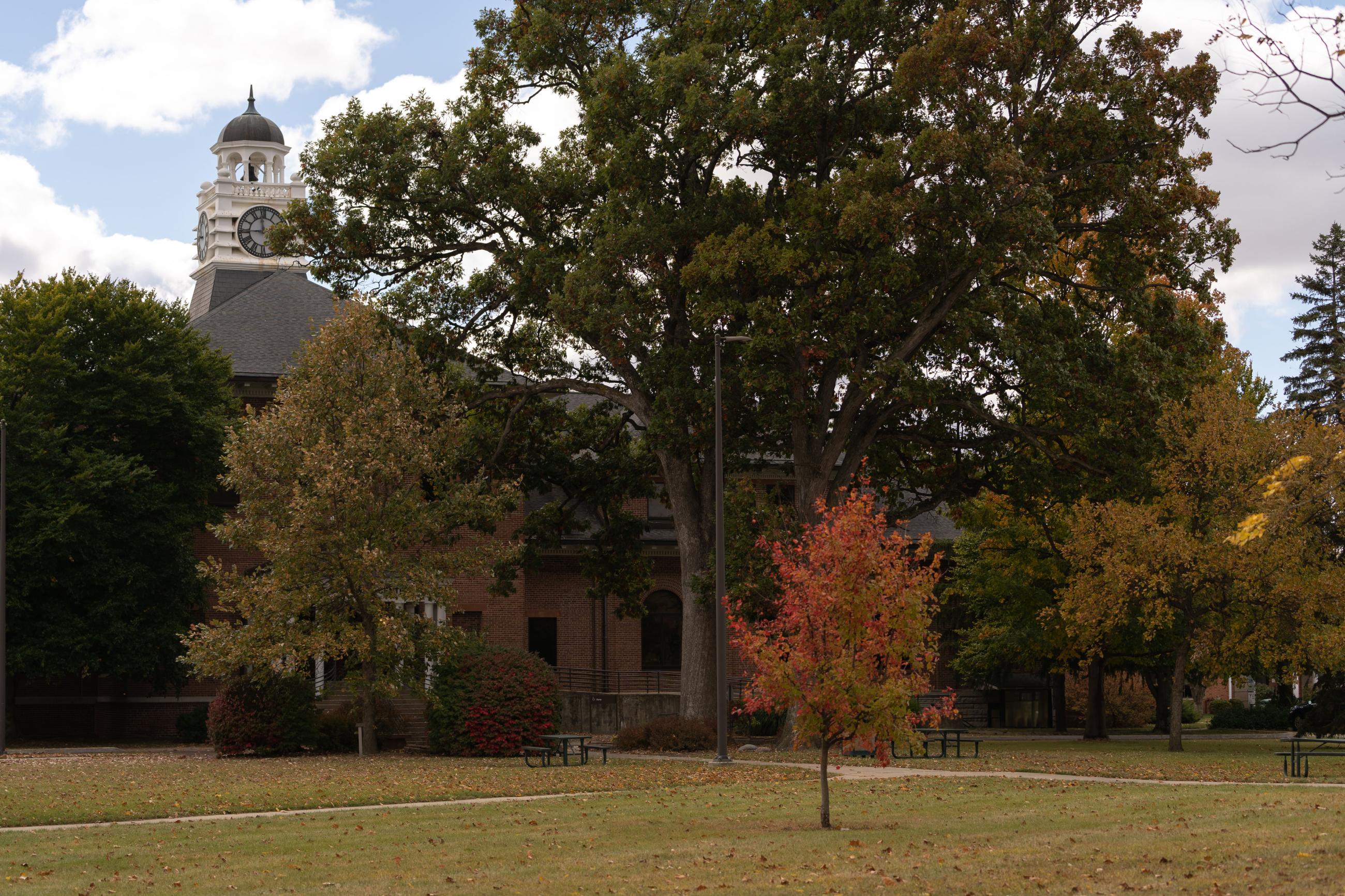 Danville Area Community College outside the clocktower during the fall